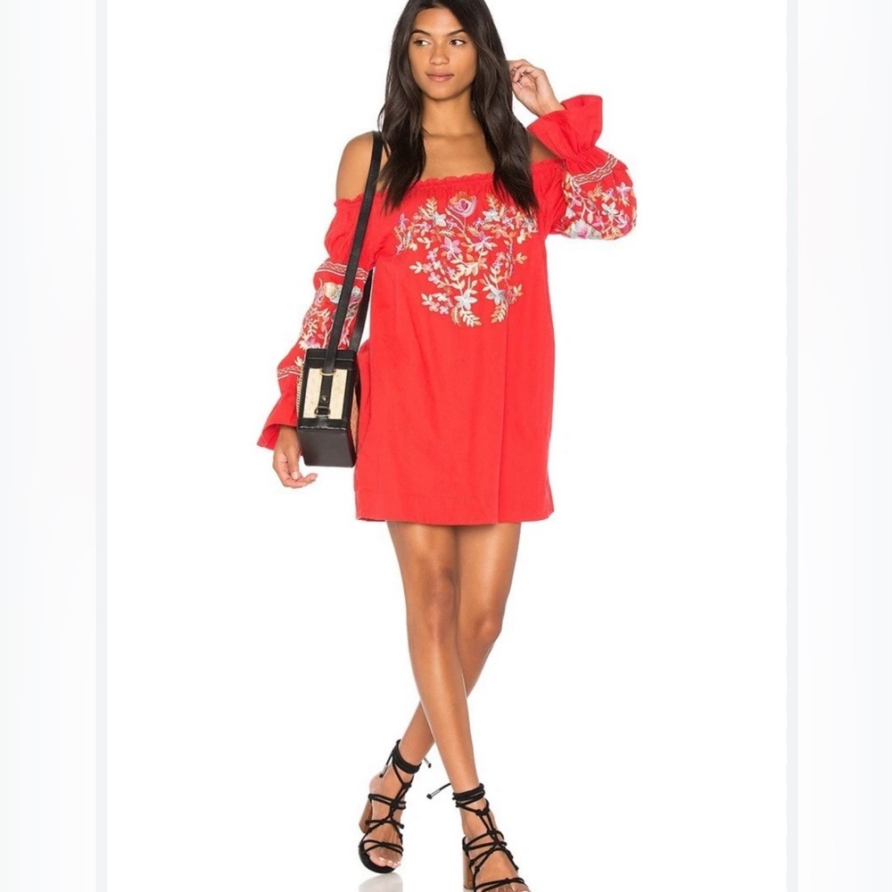 Free People Fleur Du Jour Red Mini Floral Boho Summer Dress Size XS